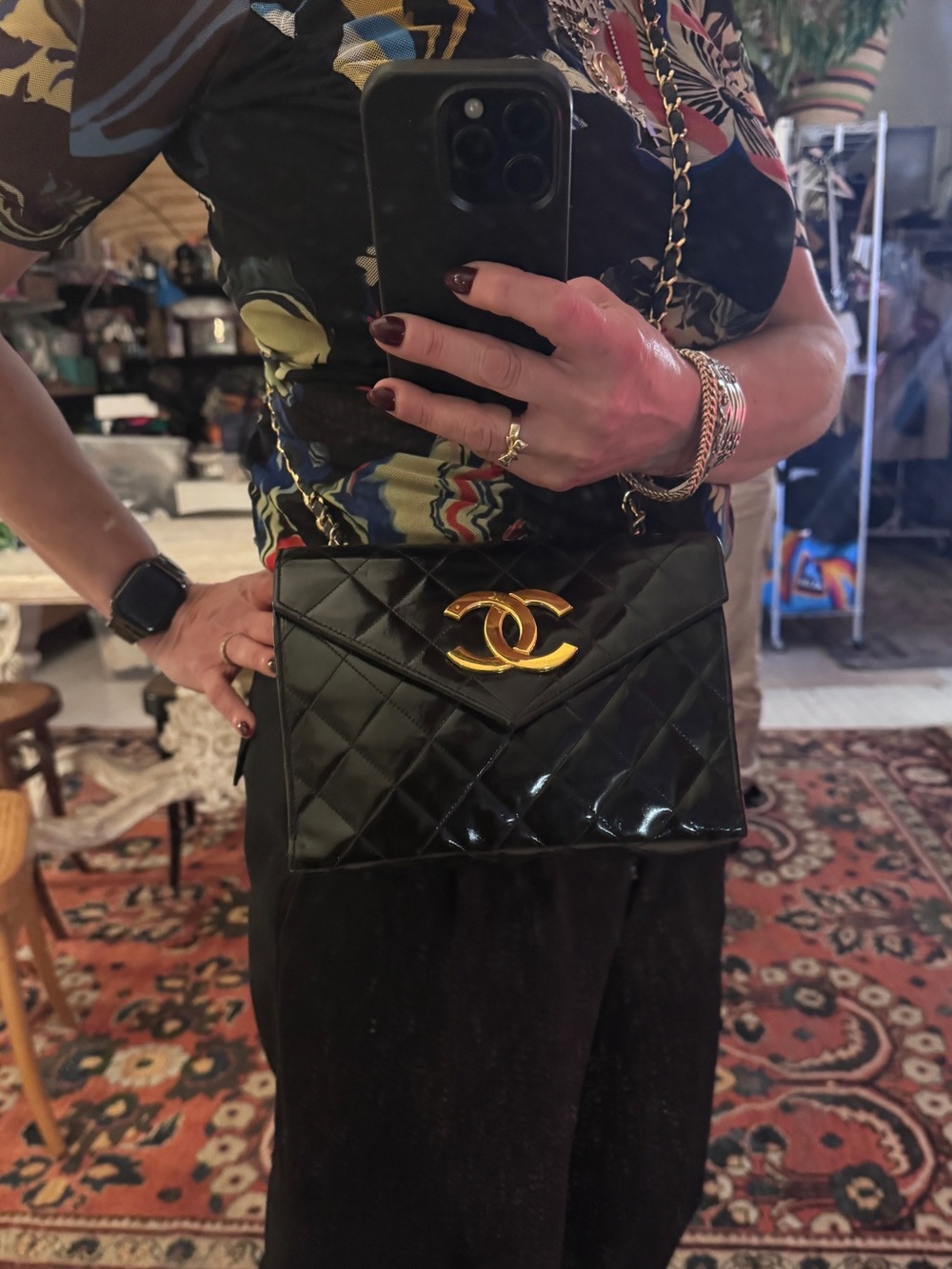 Vintage 80s CHANEL Patent Leather Envelope Flap Bag